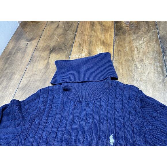 Ralph Lauren Sport Turtleneck Cable Knit Sweater Dress Cotton Navy Medium - Picture 4 of 11